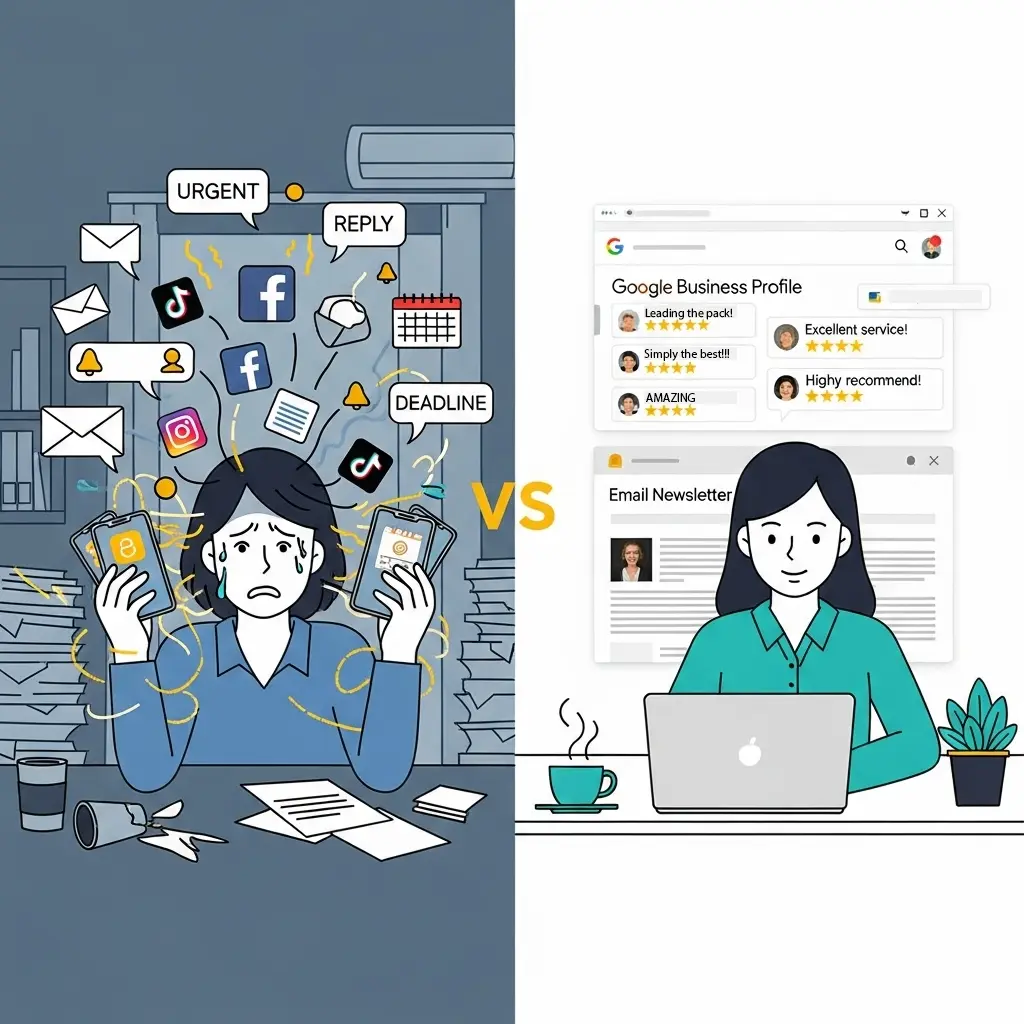 Comparison of small business marketing alternatives: Google, email, vs social media